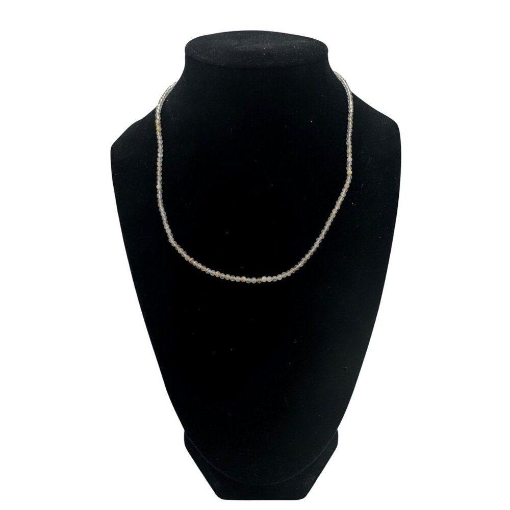 Crystal Beaded Necklace Adjustable Chain Clasp White and Gray Gemstone Design